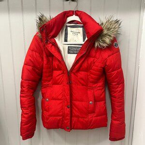 XXS Red Abercrombie and Fitch womens hooded winter coat